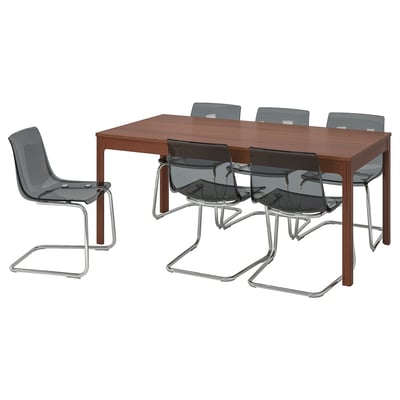 EKEDALEN / TOBIAS Table and 6 chairs, brown/grey, 180/240 cm