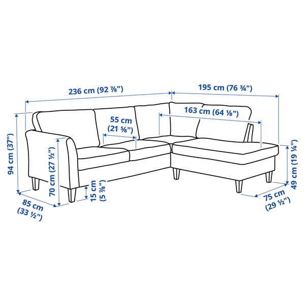 EKHOLMA Corner sofa, 4-seat with open end, Hakebo dark grey