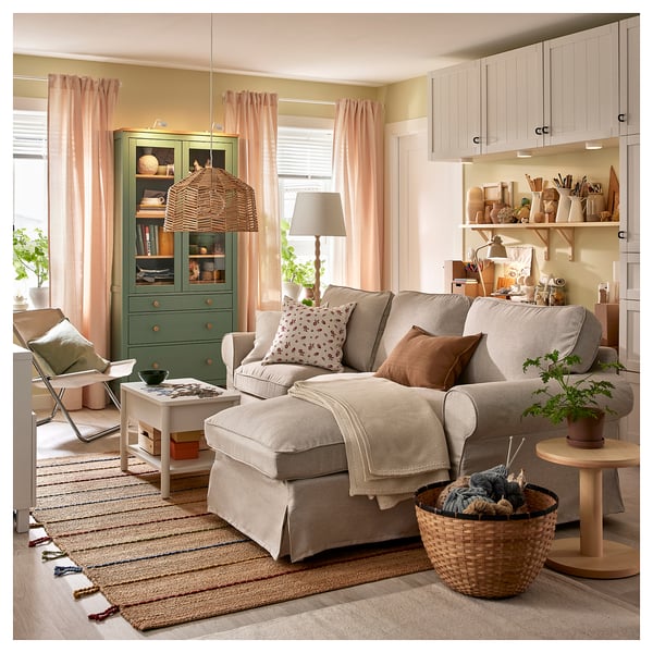 EKTORP 3-seat sofa with chaise longue, Kilanda dark blue