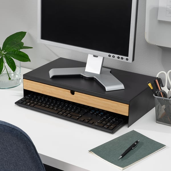 ELLOVEN Monitor stand with drawer, anthracite