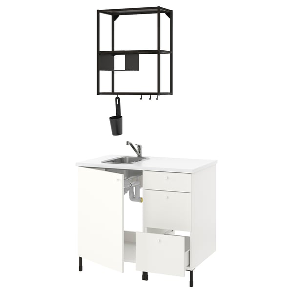 ENHET Kitchen, anthracite/white, 103x63.5x222 cm