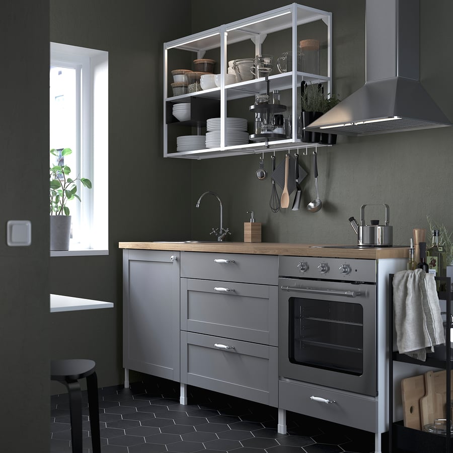 ENHET مطبخ أبيض/رمادي هيكل IKEA