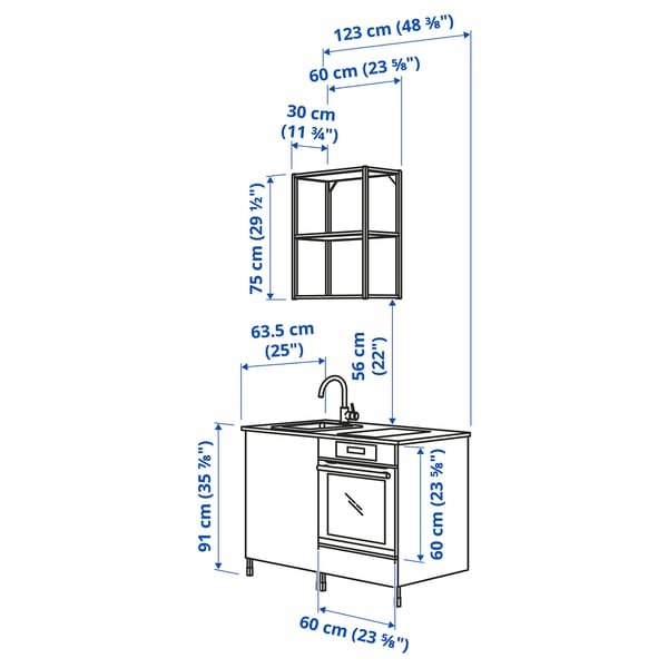 ENHET Kitchen, white, 123x63.5x222 cm