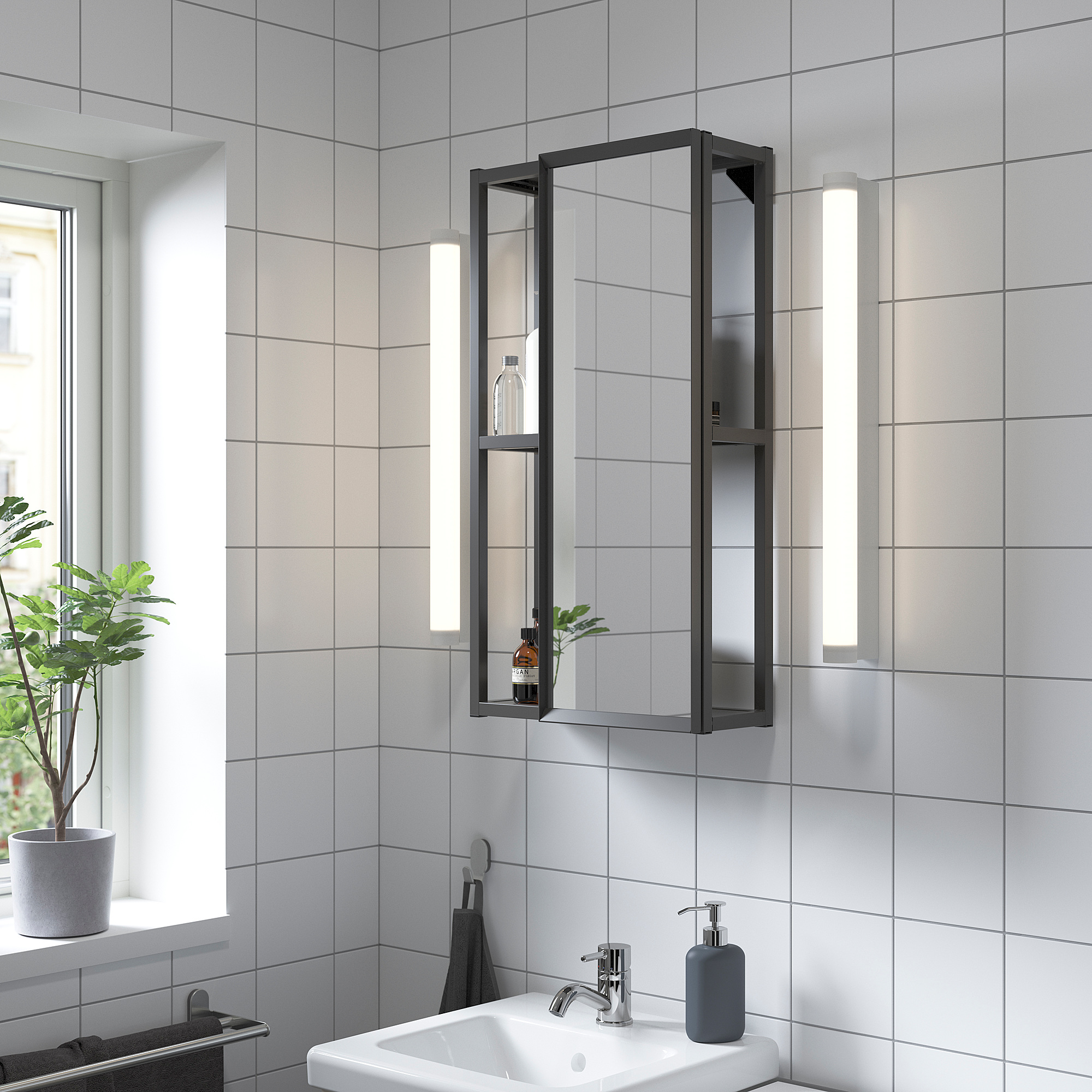 ENHET Mirror cabinet, anthracite, 40x17x75 cm