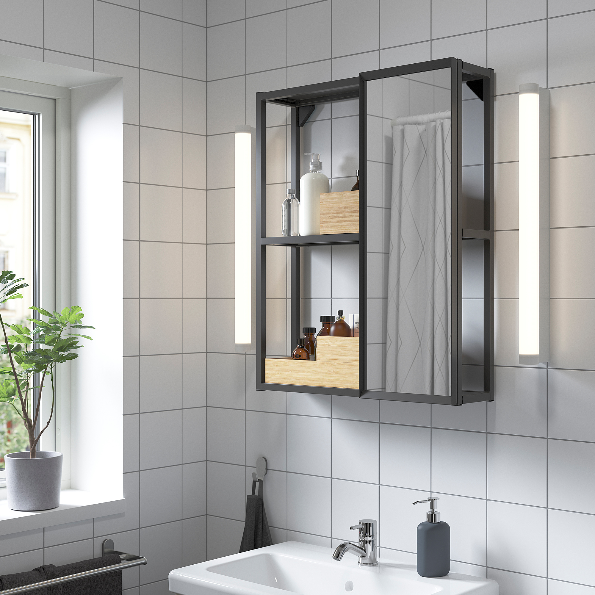 ENHET Mirror cabinet, anthracite, 60x17x75 cm
