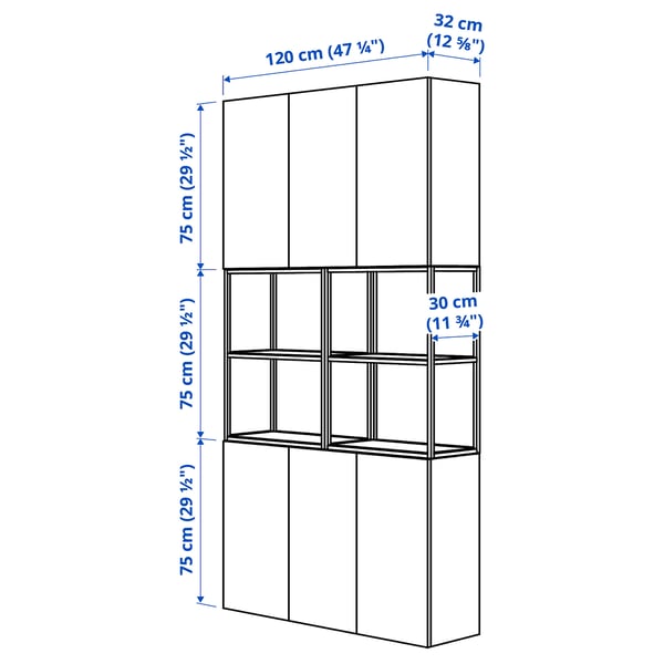 ENHET Storage combination, anthracite/grey frame, 120x32x225 cm