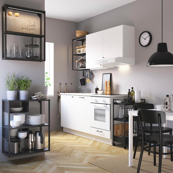 Enhet تشكيلة تخزين حائطية أرضية فحمي Ikea