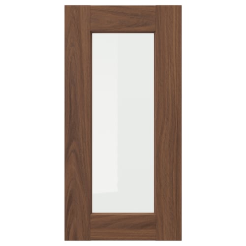 The ENKÖPING brown walnut framed glass cabinet door. It a classic, inviting design with a durable wood-like finish and a clear glass centre.
