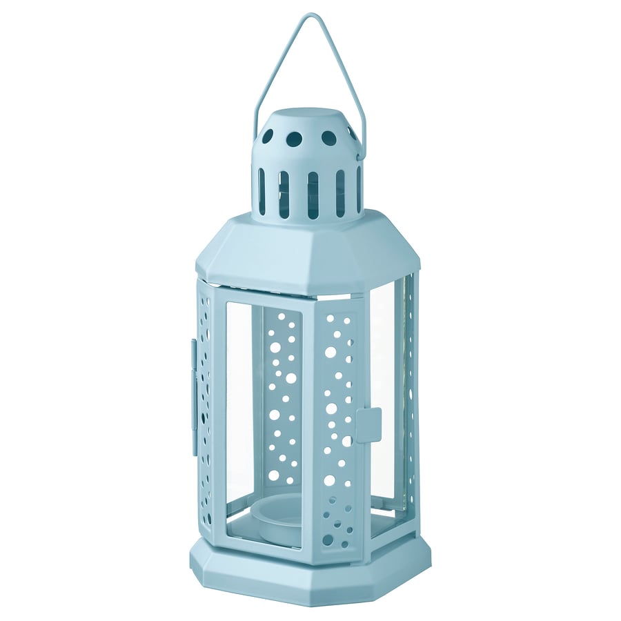 ENRUM Lantern for tealight, in/outdoor, pale blue, 22 cm IKEA