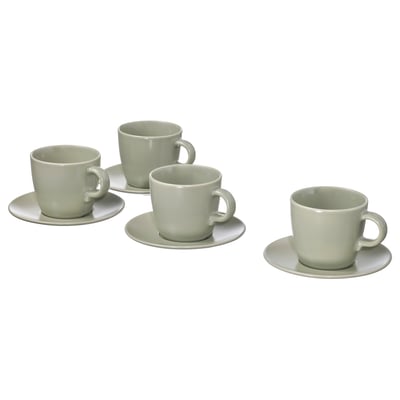 FÄRGKLAR Cup with saucer, matt green, 25 cl