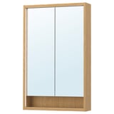FAXÄLVEN Mirror cabinet w built-in lighting, oak effect, 60x15x95 cm