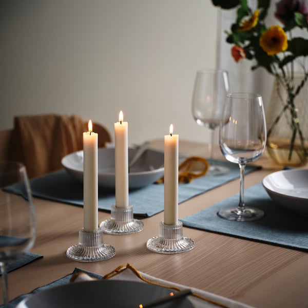 FINSMAK Candlestick, clear glass, 4 cm