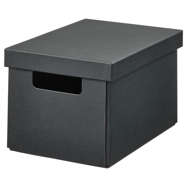 FJÄDERHARV Storage box with lid, anthracite, 18x25x16 cm