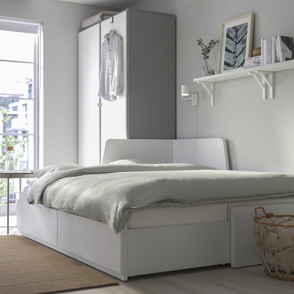 FLEKKE Day-bed frame with 2 drawers, white, 80x200 cm