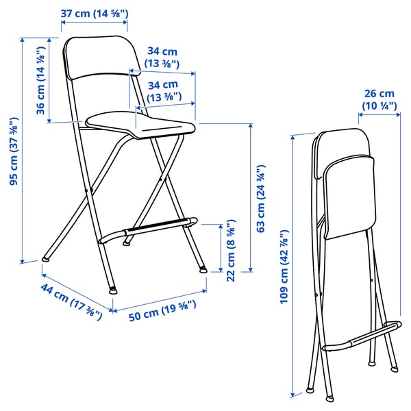 FRANKLIN Bar stool with backrest, foldable, counter height white/white, 63 cm