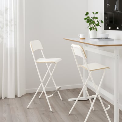 FRANKLIN Bar stool with backrest, foldable, white/white, 74 cm