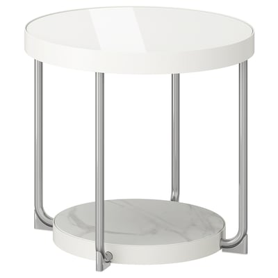 FRÖTORP Side table, white chrome-plated/white glass, 48 cm