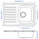 FYNDIG 1 bowl inset sink with drainer, stainless steel, 70x50 cm