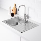 FYNDIG Inset sink, 1 bowl with drainboard, stainless steel, 70x50 cm