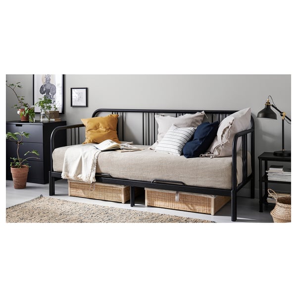 Fyresdal سرير نهاري مع مرتبتين أسود Malfors متوسطة الصلابة Ikea