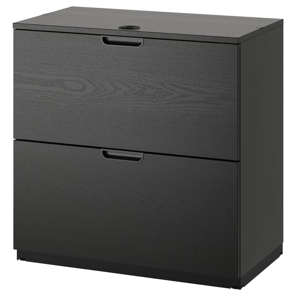 GALANT Drawer unit with drop-file storage, black stained ash veneer, 80x80 cm