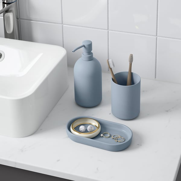 GANSJÖN 3-piece bathroom set, light grey-blue - IKEA
