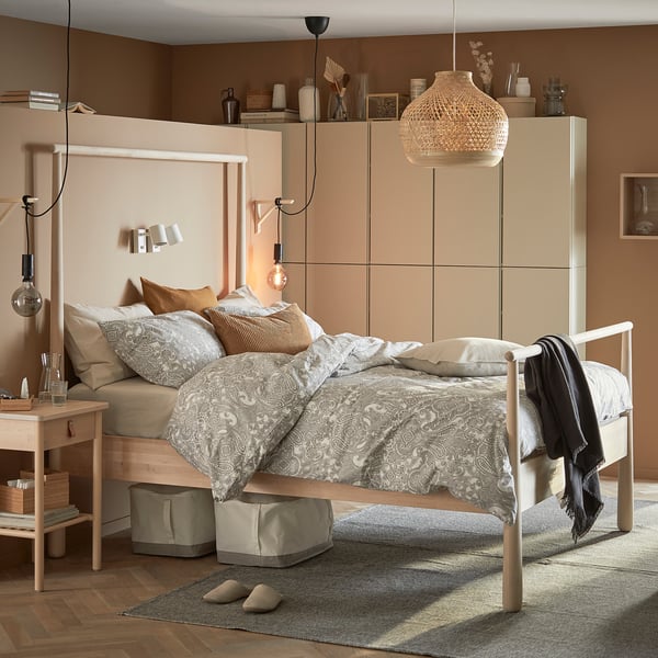 GJÖRA Bed frame, birch/Leirsund, 160x200 cm