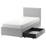 GLADSTAD Upholstered bed, 2 storage boxes, Kabusa light grey, 90x200 cm