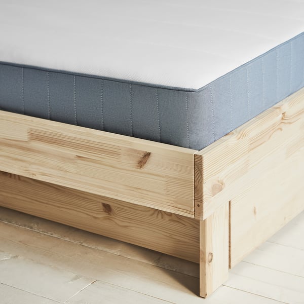 GLAMBERGET Bed frame with storage and mattress, pine/Vesteröy firm, 120x200 cm