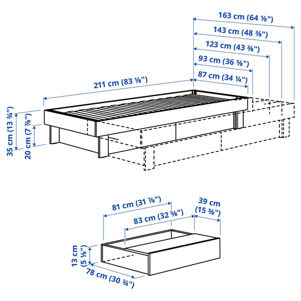 GLAMBERGET Bed frame with storage and mattress, pine/Vesteröy firm, 120x200 cm