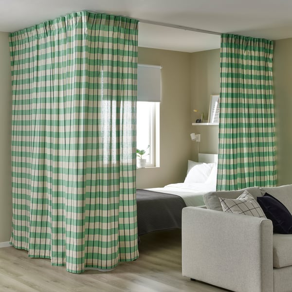 GLANSHAGTORN Curtain, 1 piece, green white/black, 300x300 cm