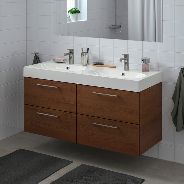 Godmorgon Braviken حامل حوض 4 أدراج مظهر الخشب مصبوغ بني حنفية Dalskar Ikea