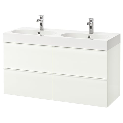 Godmorgon Braviken حامل حوض 4 أدراج لامع أبيض حنفية Brogrund Ikea