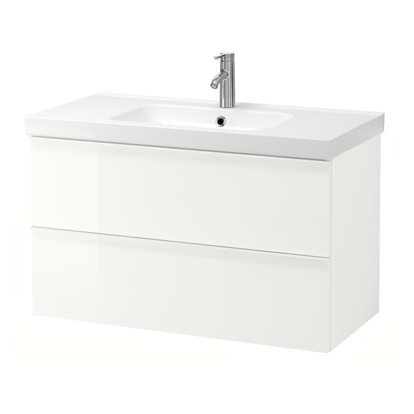 Godmorgon Odensvik Wash Stand With 2 Drawers High Gloss White