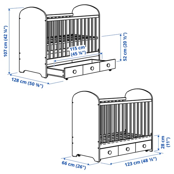 GONATT Cot with drawer, white, 60x120 cm