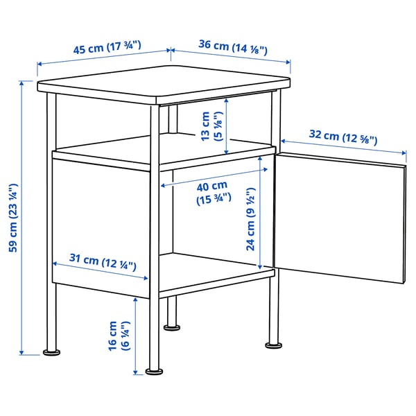 GRÅFJÄLLET Bedside table, anthracite, 45x36x59 cm