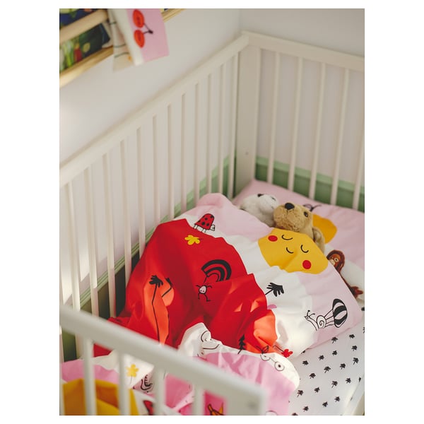 GRÖNFINK Fitted sheet for cot, white/tree pattern, 60x120 cm