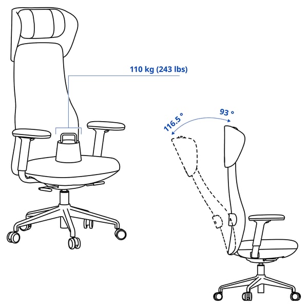 GRÖNFJÄLL Office chair with arm/headrest, Letafors grey/black