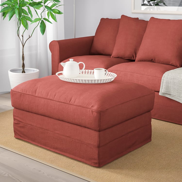 GRÖNLID footstool with storage, Ljungen light red IKEA