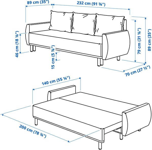 GRUNNARP 3-seat sofa-bed, Gunnared beige