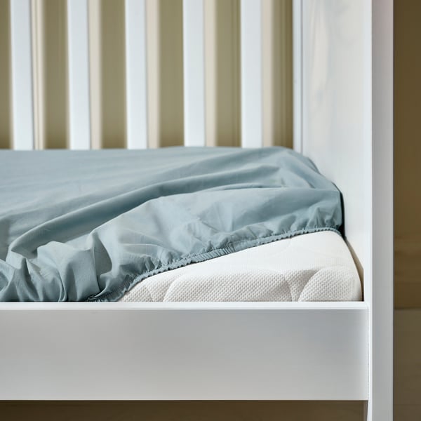 GULDVÄVARE Fitted sheet for cot, dark yellow/blue, 60x120 cm