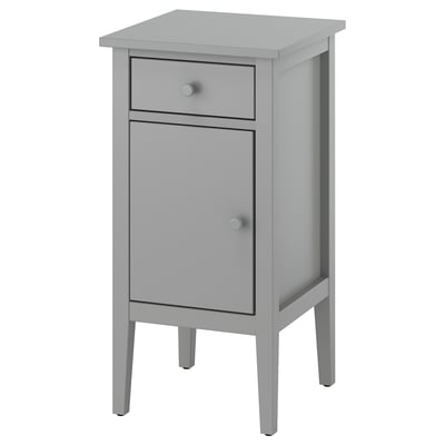 Grey GULLABERG bedside table, simple design with single drawer and cabinet, tapered legs.