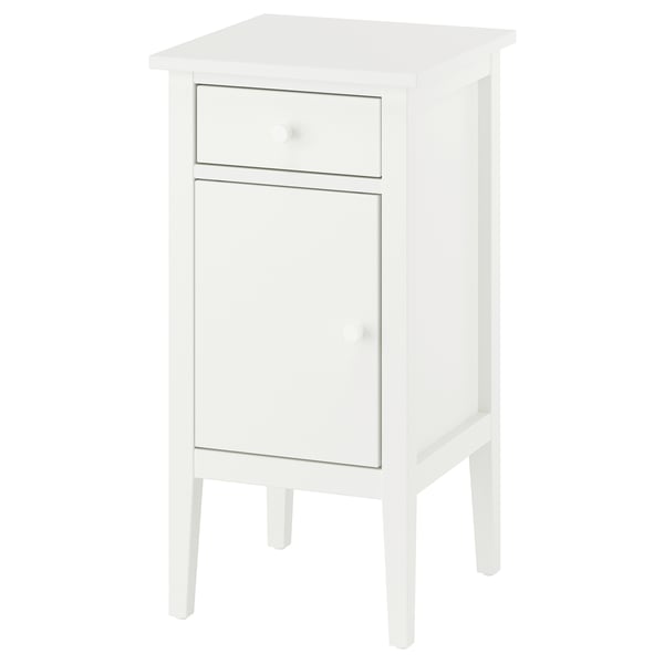 White GULLABERG bedside table with one drawer and cabinet, robust, traditional design.
