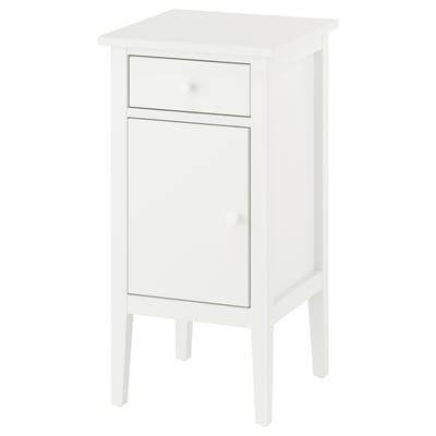 White GULLABERG bedside table with one drawer and cabinet, robust, traditional design.