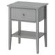 Grey GULLABERG bedside table, single drawer, wood, four tapered legs, simple design.