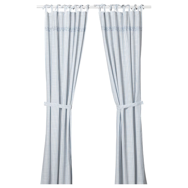 Gulsparv Curtains With Tie Backs 1 Pair Striped Blue White Ikea
