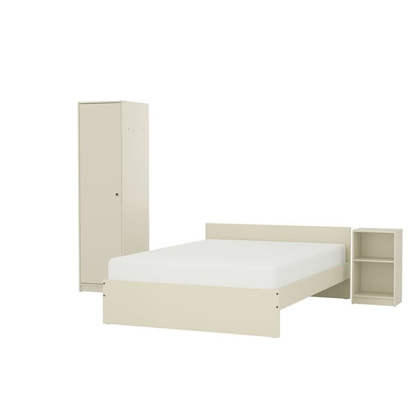 GURSKEN Bedroom furniture, set of 3, light beige, 140x200 cm
