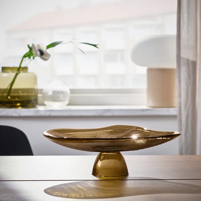 HÄCKPOPPEL Decorative bowl with base, brown, 24 cm