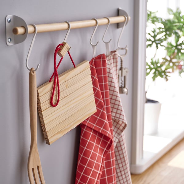 HALVNÄBB Pot stand, extendable bright red/pine, 16-32x20 cm