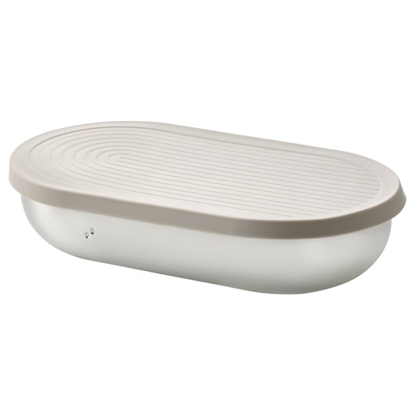 HALVVARM Food container w lid and divider, stainless steel/beige, 0.7 l